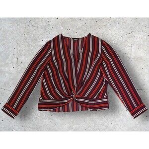 EXPRESS Womens Top Size Large Striped Print Blouse Semi Sheer Shirt